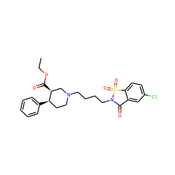 CCOC(=O)[C@H]1CN(CCCCN2C(=O)c3cc(Cl)ccc3S2(=O)=O)CC[C@H]1c1ccccc1 ZINC000003936601