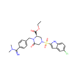 CCOC(=O)[C@H]1CN(S(=O)(=O)c2cc3cc(Cl)ccc3[nH]2)CC(=O)N1Cc1ccc(C(=N)N(C)C)cc1 ZINC000036126799