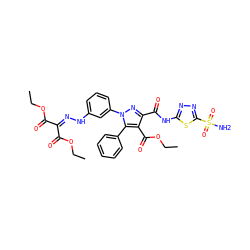 CCOC(=O)C(=NNc1cccc(-n2nc(C(=O)Nc3nnc(S(N)(=O)=O)s3)c(C(=O)OCC)c2-c2ccccc2)c1)C(=O)OCC ZINC000072136410