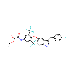 CCOC(=O)C(=O)Nc1cc(C(F)(F)F)c(Oc2ccc3[nH]cc(Cc4ccc(F)cc4)c3c2)c(C(F)(F)F)c1 ZINC000028351794