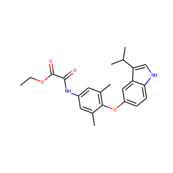 CCOC(=O)C(=O)Nc1cc(C)c(Oc2ccc3[nH]cc(C(C)C)c3c2)c(C)c1 ZINC000028350494