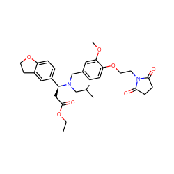 CCOC(=O)C[C@@H](c1ccc2c(c1)CCO2)N(Cc1ccc(OCCN2C(=O)CCC2=O)c(OC)c1)CC(C)C ZINC000220725210