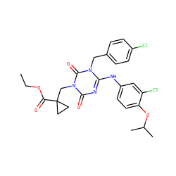 CCOC(=O)C1(Cn2c(=O)nc(Nc3ccc(OC(C)C)c(Cl)c3)n(Cc3ccc(Cl)cc3)c2=O)CC1 ZINC000200527875