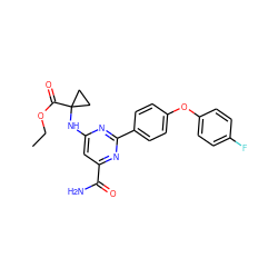 CCOC(=O)C1(Nc2cc(C(N)=O)nc(-c3ccc(Oc4ccc(F)cc4)cc3)n2)CC1 ZINC000142453197
