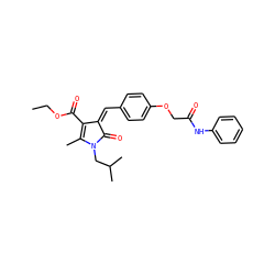 CCOC(=O)C1=C(C)N(CC(C)C)C(=O)/C1=C\c1ccc(OCC(=O)Nc2ccccc2)cc1 ZINC000013470928