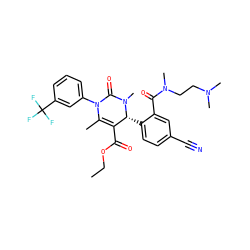 CCOC(=O)C1=C(C)N(c2cccc(C(F)(F)F)c2)C(=O)N(C)[C@@H]1c1ccc(C#N)cc1C(=O)N(C)CCN(C)C ZINC001772621274