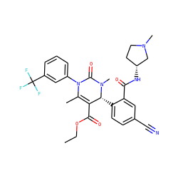 CCOC(=O)C1=C(C)N(c2cccc(C(F)(F)F)c2)C(=O)N(C)[C@@H]1c1ccc(C#N)cc1C(=O)N[C@@H]1CCN(C)C1 ZINC001772598402