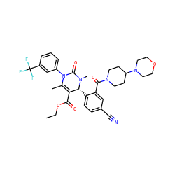 CCOC(=O)C1=C(C)N(c2cccc(C(F)(F)F)c2)C(=O)N(C)[C@@H]1c1ccc(C#N)cc1C(=O)N1CCC(N2CCOCC2)CC1 ZINC001772653337