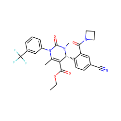 CCOC(=O)C1=C(C)N(c2cccc(C(F)(F)F)c2)C(=O)N(C)[C@@H]1c1ccc(C#N)cc1C(=O)N1CCC1 ZINC001772607364