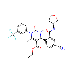 CCOC(=O)C1=C(C)N(c2cccc(C(F)(F)F)c2)C(=O)N(C)[C@H]1c1ccc(C#N)cc1C(=O)N[C@H]1CCOC1 ZINC001772603467