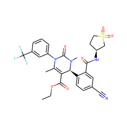 CCOC(=O)C1=C(C)N(c2cccc(C(F)(F)F)c2)C(=O)N(C)[C@H]1c1ccc(C#N)cc1C(=O)N[C@H]1CCS(=O)(=O)C1 ZINC001772571535