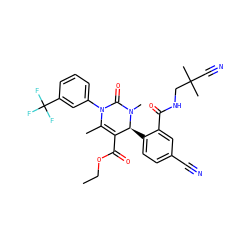 CCOC(=O)C1=C(C)N(c2cccc(C(F)(F)F)c2)C(=O)N(C)[C@H]1c1ccc(C#N)cc1C(=O)NCC(C)(C)C#N ZINC001772590385