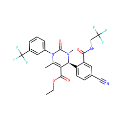 CCOC(=O)C1=C(C)N(c2cccc(C(F)(F)F)c2)C(=O)N(C)[C@H]1c1ccc(C#N)cc1C(=O)NCC(F)(F)F ZINC001772645452