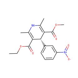 CCOC(=O)C1=C(C)NC(C)=C(C(=O)OC)[C@@H]1c1cccc([N+](=O)[O-])c1 ZINC000084403367
