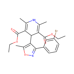 CCOC(=O)C1=C(C)NC(C)=C(C(=O)OCC)C1c1c(-c2cccc(Br)c2)noc1C ZINC001772572211