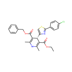 CCOC(=O)C1=C(C)NC(C)=C(C(=O)OCc2ccccc2)[C@@H]1c1csc(-c2ccc(Cl)cc2)n1 ZINC000103275090