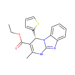CCOC(=O)C1=C(C)Nc2nc3ccccc3n2[C@H]1c1cccs1 ZINC000008690269