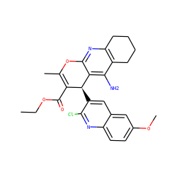 CCOC(=O)C1=C(C)Oc2nc3c(c(N)c2[C@H]1c1cc2cc(OC)ccc2nc1Cl)CCCC3 ZINC000653907581