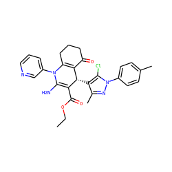 CCOC(=O)C1=C(N)N(c2cccnc2)C2=C(C(=O)CCC2)[C@@H]1c1c(C)nn(-c2ccc(C)cc2)c1Cl ZINC000169310636