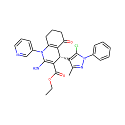 CCOC(=O)C1=C(N)N(c2cccnc2)C2=C(C(=O)CCC2)[C@@H]1c1c(C)nn(-c2ccccc2)c1Cl ZINC000169310633