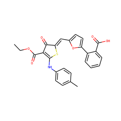 CCOC(=O)C1=C(Nc2ccc(C)cc2)S/C(=C\c2ccc(-c3ccccc3C(=O)O)o2)C1=O ZINC000004461343