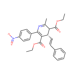 CCOC(=O)C1=C(c2ccc([N+](=O)[O-])cc2)N=C(C)C(C(=O)OCC)[C@@H]1/C=C/c1ccccc1 ZINC000027523248