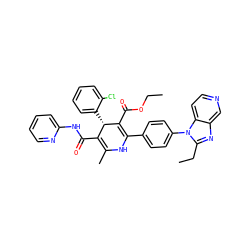 CCOC(=O)C1=C(c2ccc(-n3c(CC)nc4cnccc43)cc2)NC(C)=C(C(=O)Nc2ccccn2)[C@@H]1c1ccccc1Cl ZINC000026837098