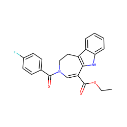 CCOC(=O)C1=CN(C(=O)c2ccc(F)cc2)CCc2c1[nH]c1ccccc21 ZINC000040421371