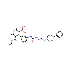CCOC(=O)C1C(C)=NC(C)=C(C(=O)OC)[C@@H]1c1cccc(NC(=O)NCCCN2CCC(c3ccccc3)CC2)c1 ZINC000027298687