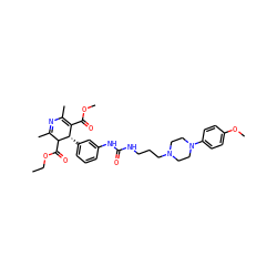 CCOC(=O)C1C(C)=NC(C)=C(C(=O)OC)[C@@H]1c1cccc(NC(=O)NCCCN2CCN(c3ccc(OC)cc3)CC2)c1 ZINC000027216718