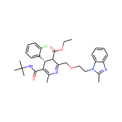 CCOC(=O)C1C(COCCn2c(C)nc3ccccc32)=NC(C)=C(C(=O)NC(C)(C)C)[C@@H]1c1ccccc1Cl ZINC000026828265