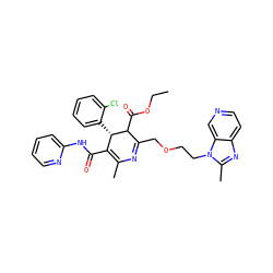 CCOC(=O)C1C(COCCn2c(C)nc3ccncc32)=NC(C)=C(C(=O)Nc2ccccn2)[C@@H]1c1ccccc1Cl ZINC000026831289