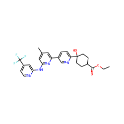 CCOC(=O)C1CCC(O)(c2ccc(-c3cc(C)cc(Nc4cc(C(F)(F)F)ccn4)n3)cn2)CC1 ZINC001772608337