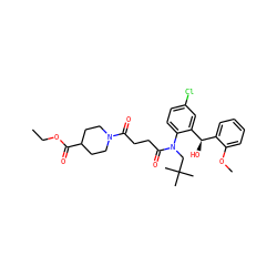 CCOC(=O)C1CCN(C(=O)CCC(=O)N(CC(C)(C)C)c2ccc(Cl)cc2[C@H](O)c2ccccc2OC)CC1 ZINC000066076210