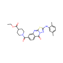 CCOC(=O)C1CCN(C(=O)c2ccc3c(=O)n4nc(Nc5cc(C)ccc5C)sc4nc3c2)CC1 ZINC000008614876