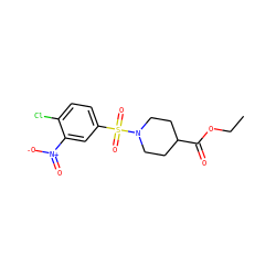 CCOC(=O)C1CCN(S(=O)(=O)c2ccc(Cl)c([N+](=O)[O-])c2)CC1 ZINC000004660627