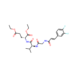 CCOC(=O)CC[C@@H](NC(=O)[C@@H](NC(=O)CNC(=O)/C=C/c1ccc(F)c(F)c1)C(C)C)C(=O)OCC ZINC001772657629