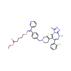 CCOC(=O)CCCCO/N=C(\c1ccc(CN2CCc3c(sc4c3C(c3ccccc3Cl)=N[C@@H](C)c3nnc(C)n3-4)C2)cc1)c1cccnc1 ZINC000027872523