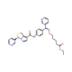 CCOC(=O)CCCCO/N=C(\c1ccc(NC(=O)c2ccn3c2CS[C@@H]3c2cccnc2)cc1)c1cccnc1 ZINC000027090783