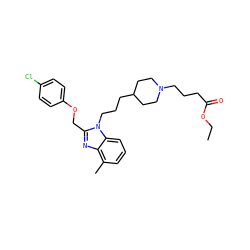 CCOC(=O)CCCN1CCC(CCCn2c(COc3ccc(Cl)cc3)nc3c(C)cccc32)CC1 ZINC000027526949