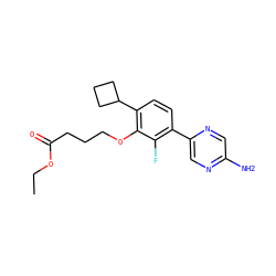 CCOC(=O)CCCOc1c(C2CCC2)ccc(-c2cnc(N)cn2)c1F ZINC000224583303