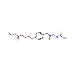 CCOC(=O)CCCOc1ccc(C/C(C)=N/NC(N)=S)cc1 ZINC000299854626