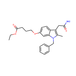 CCOC(=O)CCCOc1ccc2c(CC(N)=O)c(C)n(Cc3ccccc3)c2c1 ZINC000013445755