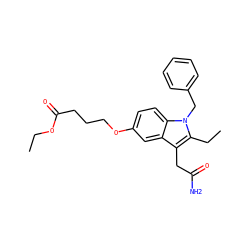 CCOC(=O)CCCOc1ccc2c(c1)c(CC(N)=O)c(CC)n2Cc1ccccc1 ZINC000013445761