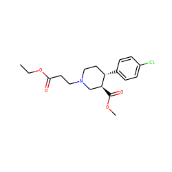 CCOC(=O)CCN1CC[C@H](c2ccc(Cl)cc2)[C@@H](C(=O)OC)C1 ZINC000013475008