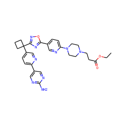 CCOC(=O)CCN1CCN(c2ccc(-c3nc(C4(c5ccc(-c6cnc(N)nc6)nc5)CCC4)no3)cn2)CC1 ZINC000096175451