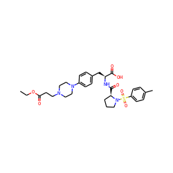 CCOC(=O)CCN1CCN(c2ccc(C[C@H](NC(=O)[C@@H]3CCCN3S(=O)(=O)c3ccc(C)cc3)C(=O)O)cc2)CC1 ZINC000028978673
