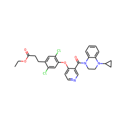 CCOC(=O)CCc1cc(Cl)c(Oc2ccncc2C(=O)N2CCN(C3CC3)c3ccccc32)cc1Cl ZINC000208001531