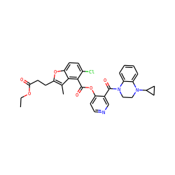 CCOC(=O)CCc1oc2ccc(Cl)c(C(=O)Oc3ccncc3C(=O)N3CCN(C4CC4)c4ccccc43)c2c1C ZINC000169349733