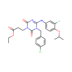 CCOC(=O)CCn1c(=O)nc(Nc2ccc(OC(C)C)c(F)c2)n(Cc2ccc(Cl)cc2)c1=O ZINC000200526709